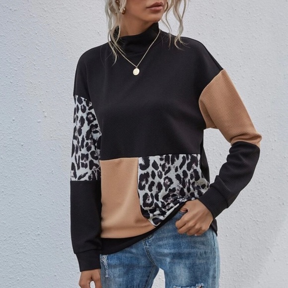 SHEIN Tops - NWT Colorblock Leopard Print Top